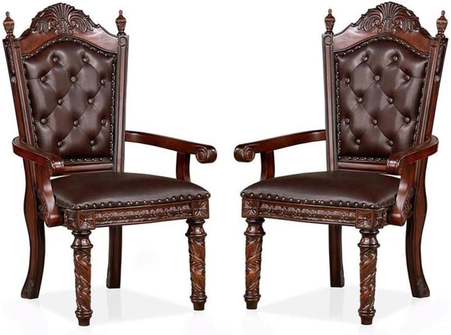 Furniture of America Dian Solid Wood Tufted Arm Chair in Cherry (Set of 2)