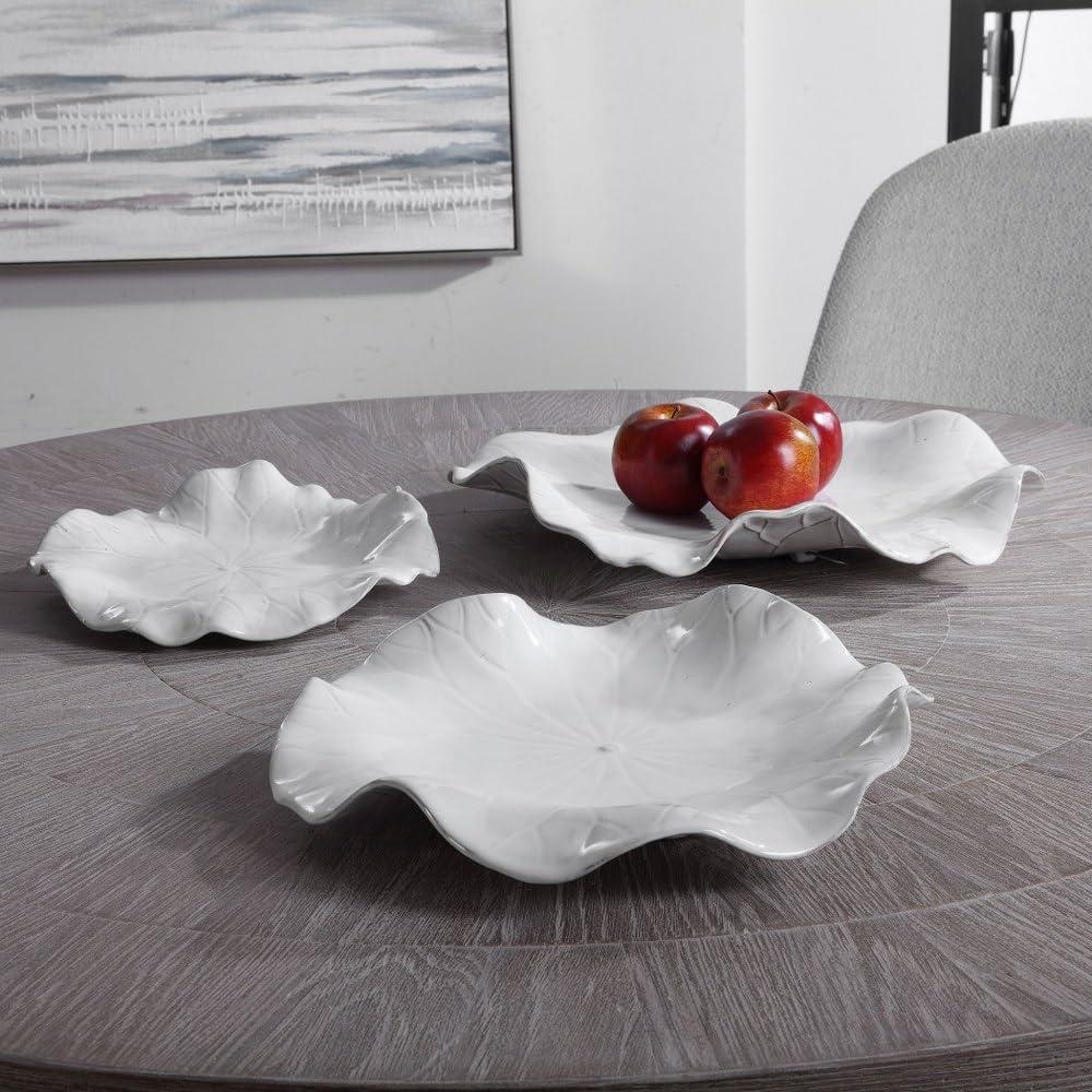 Uttermost Abella 18"W White 3-Piece Flower Ceramic Wall Art Set
