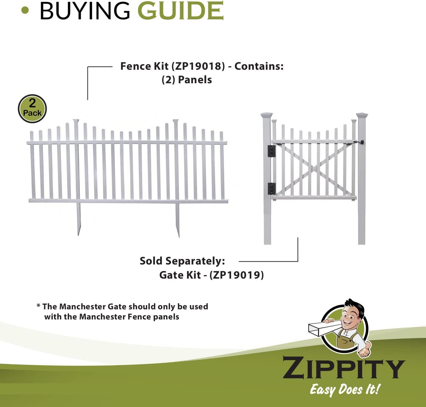 42in H x 92in W (2 Panels) No Dig Zippity Manchester Fence Kit, White Vinyl Picket Fence Panels, Perfect Durable Temporary Outdoor Fence for Backyard, Patio, or Garden, ZP19018