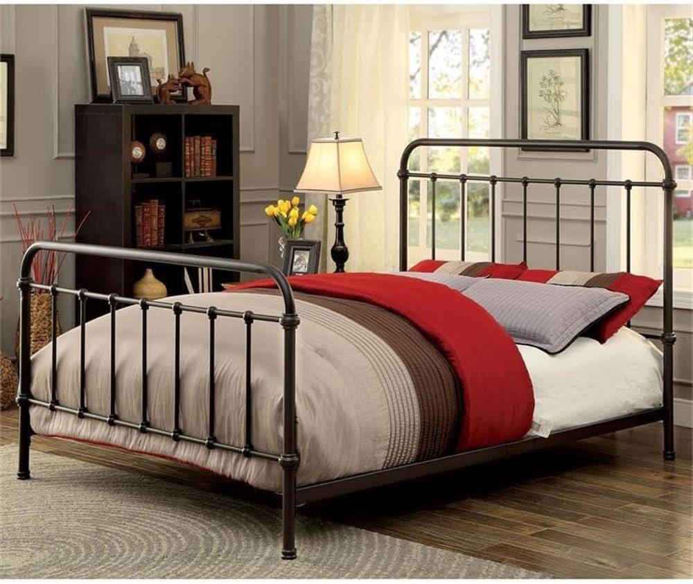 California King Dark Bronze Metal Spindle Bed with Headboard