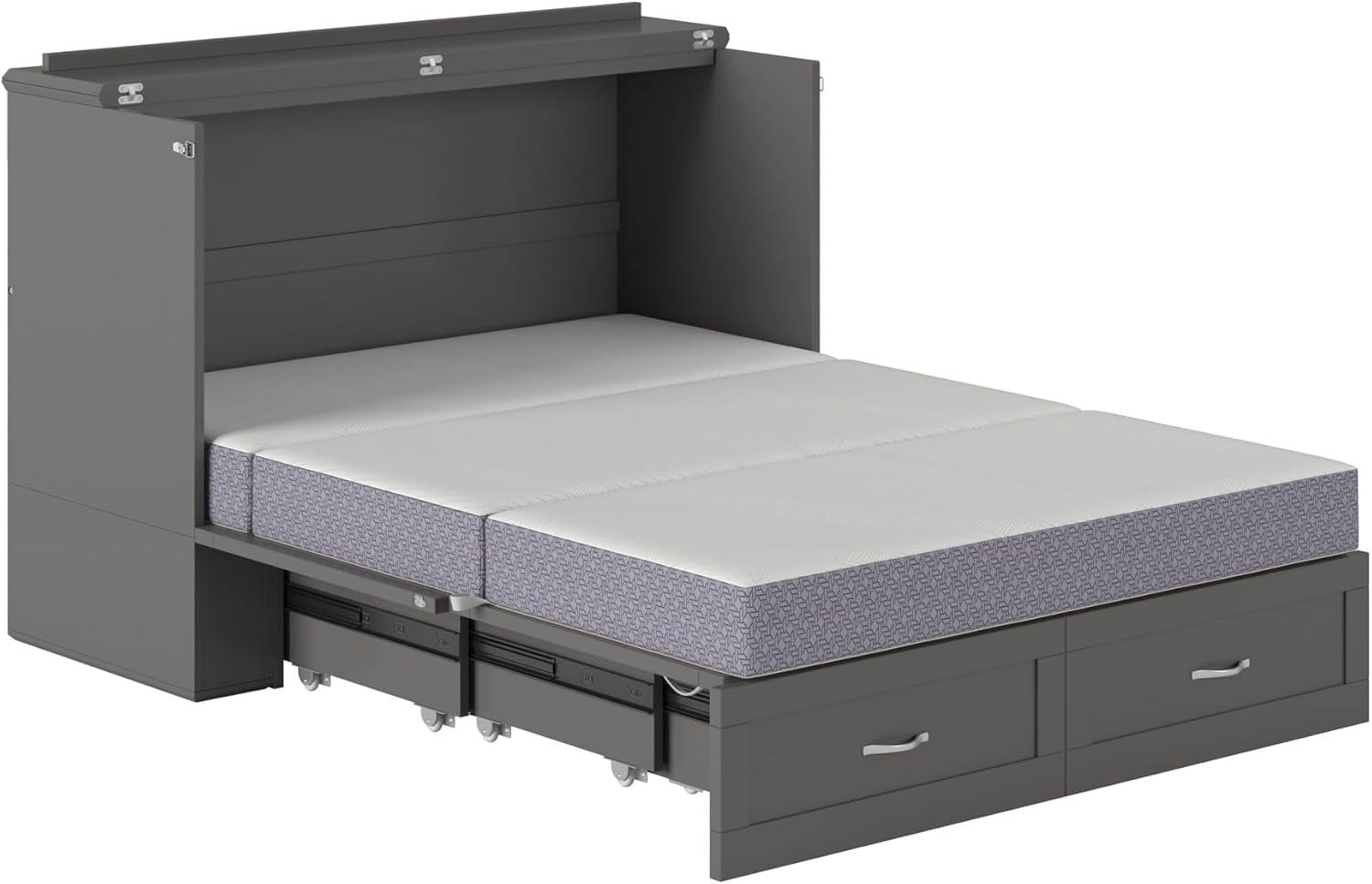 AFI Hamilton Full Solid Wood Murphy Bed Chest with Built-In Charger in Gray