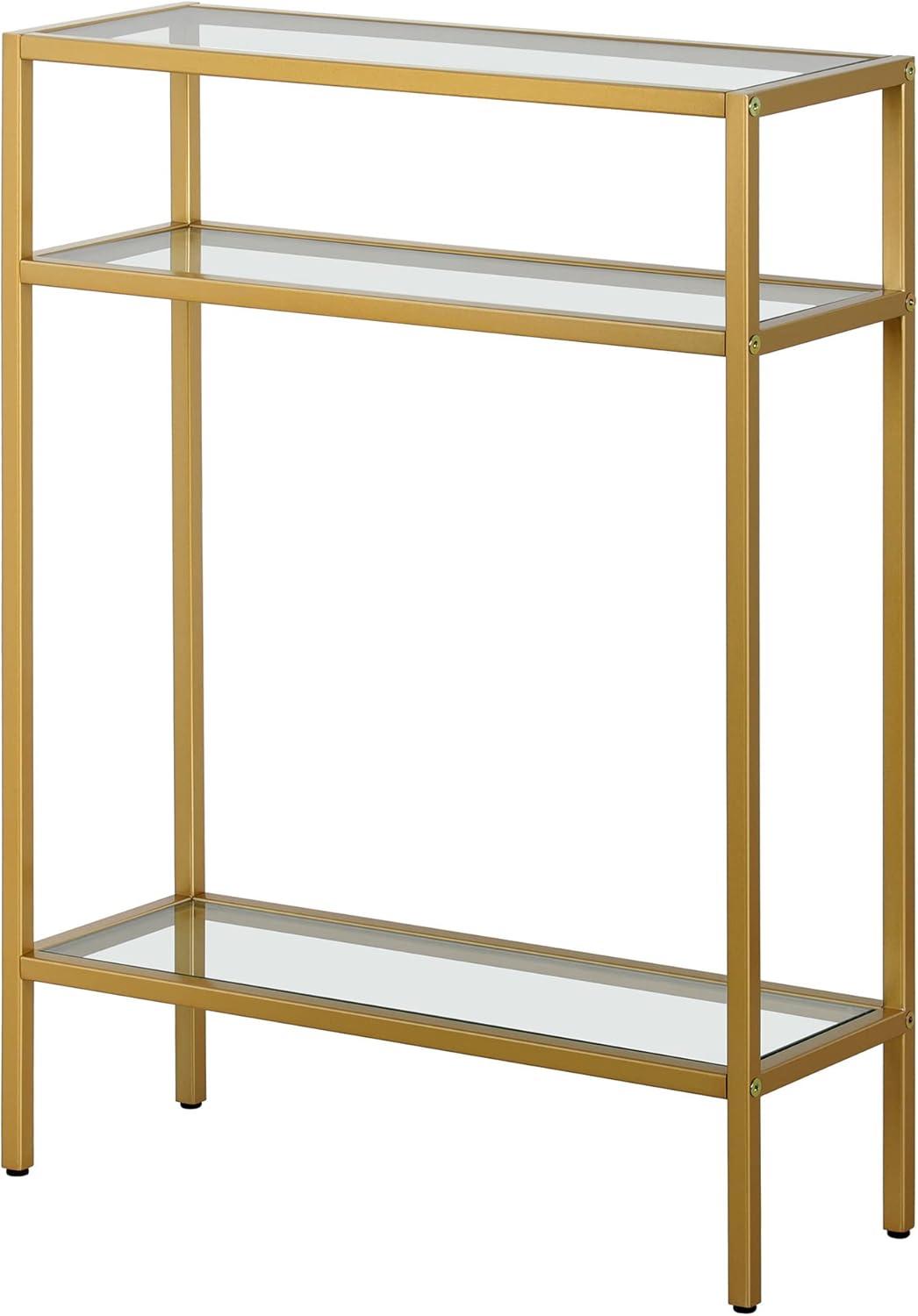 Siviline Compact Brass and Glass Console Table with Storage