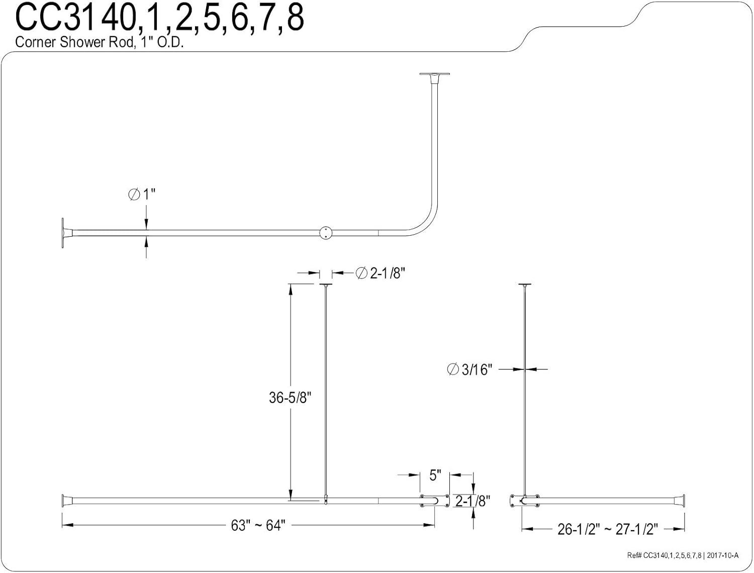 Polished Chrome L-Shaped Corner Shower Rod with Ceiling Support