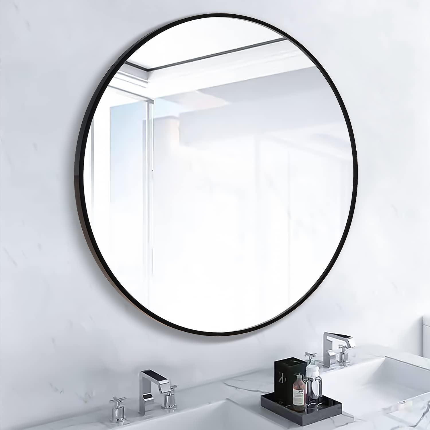 20" Round Black Metal Frame Wall Mirror