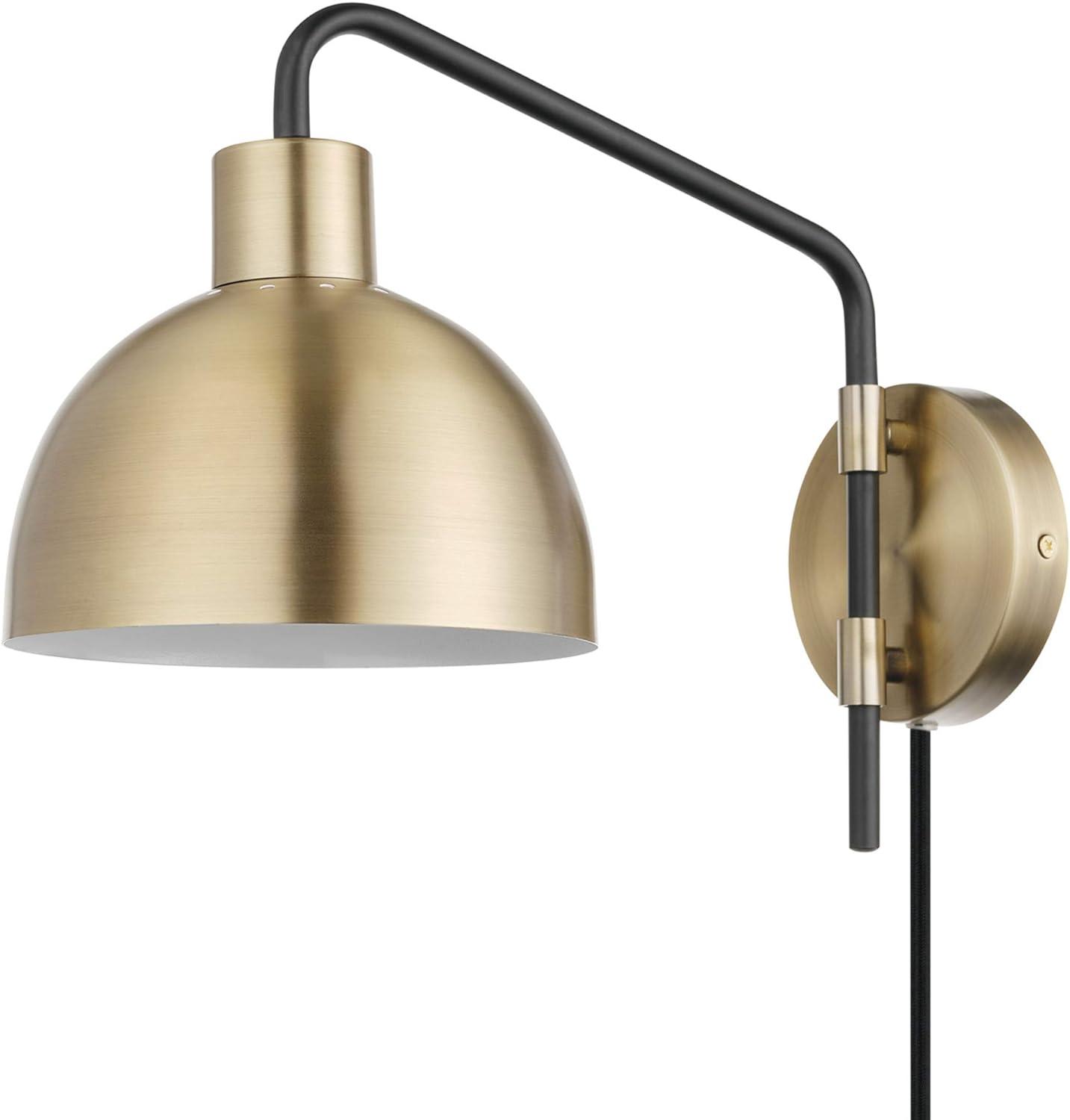 Antique Brass and Black Plug-In Wall Sconce