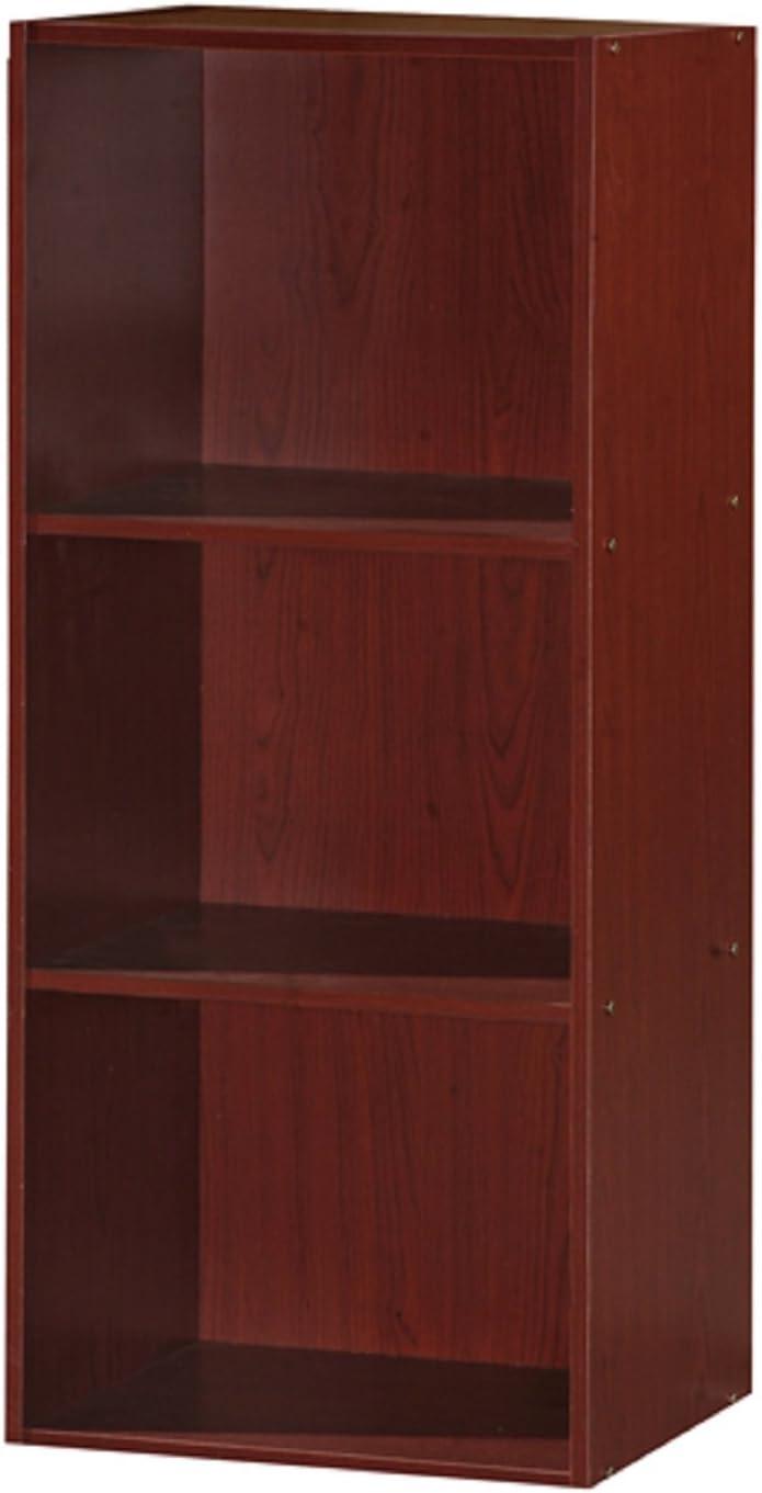 Hodedah HID23 High Quality 3 Shelf Home, Office, and School Organization Storage 35.67 Inch Tall Slim Bookcase Cabinets to Display Decor, Mahogany