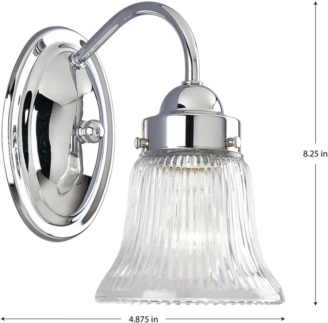 Fluted Glass Collection One-Light Polished Gray Clear Prismatic Glass Traditional Bath Vanity Light