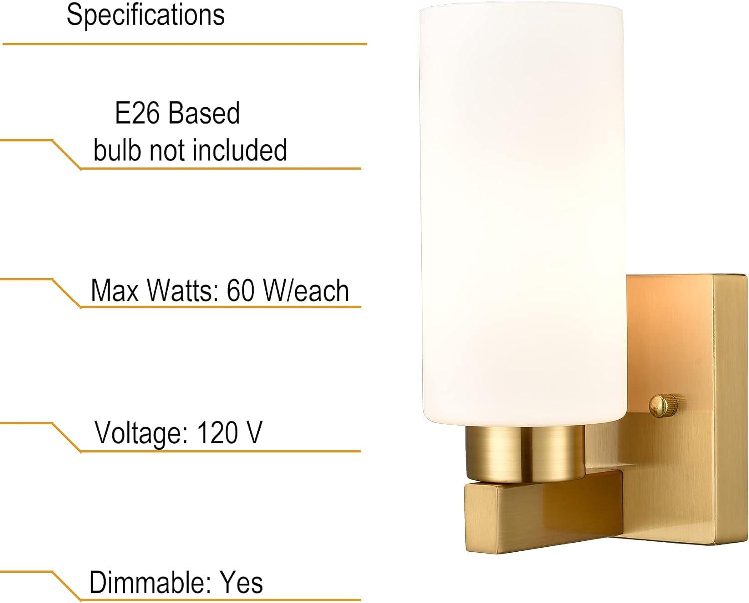 Claxy Gold Wall Sconces with Cylinder Milk Glass Shade Set of 2