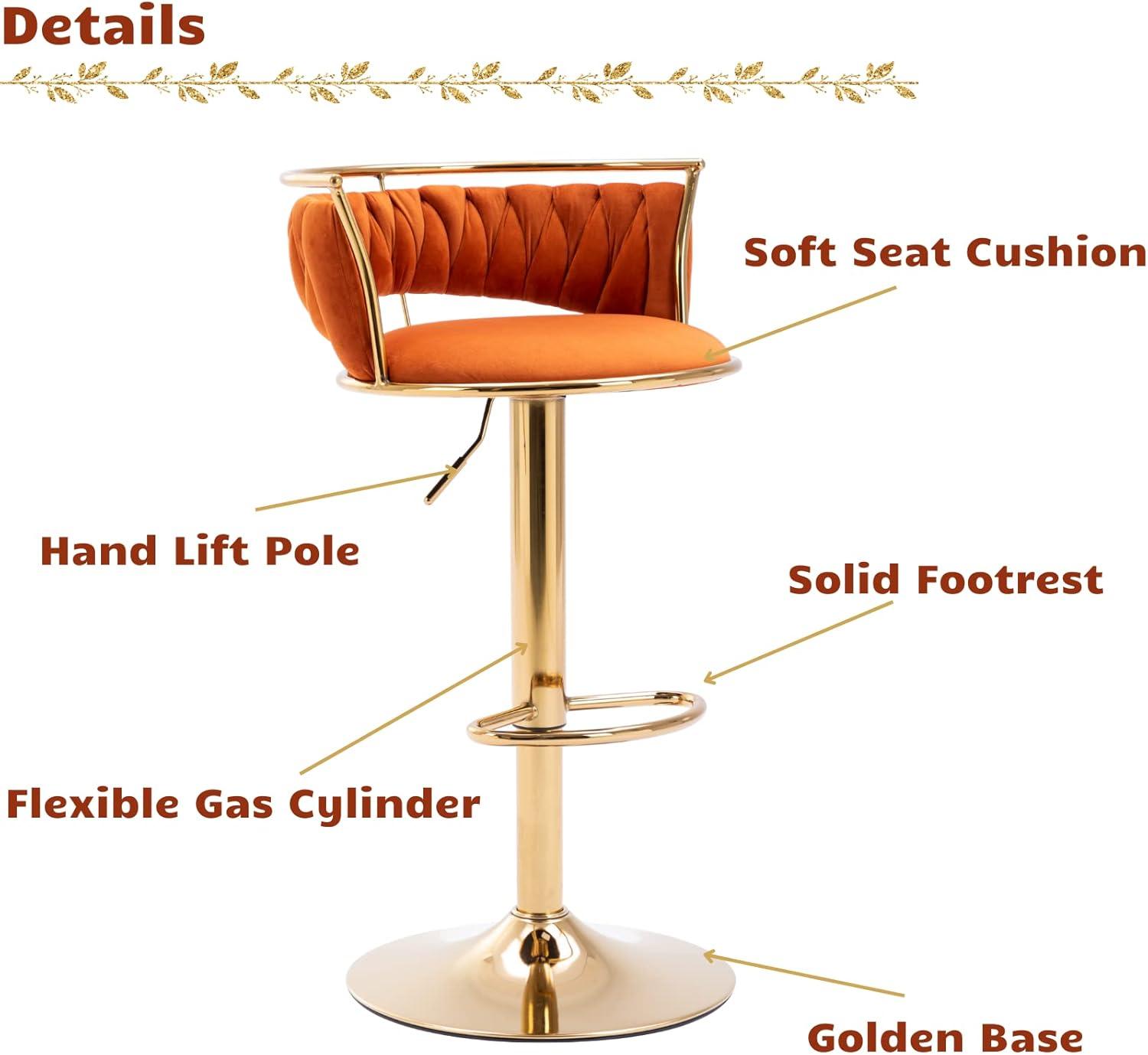 Modern Velvet Adjustable Swivel Bar Stools (Set of 2) Orange