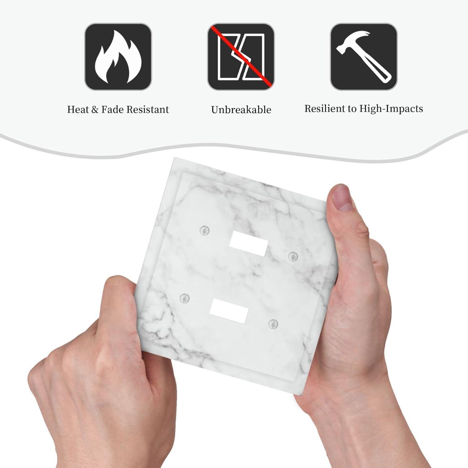 Graphics Wallplates - White Grey Marble Background Print - Double Toggle Wall Plate Cover