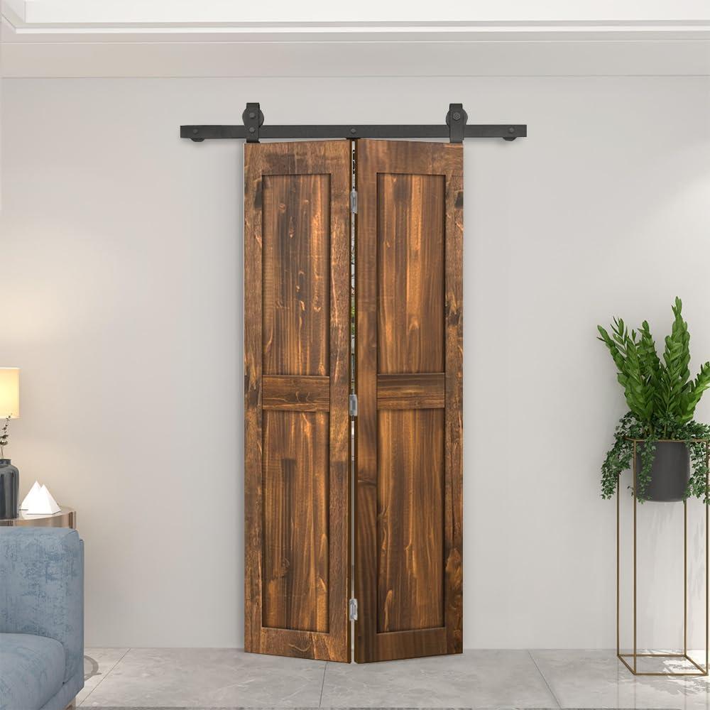 Calhome 2 Panel Shaker Pine Wood Bi-Fold Door with Sliding Barn Door Hardware Kit