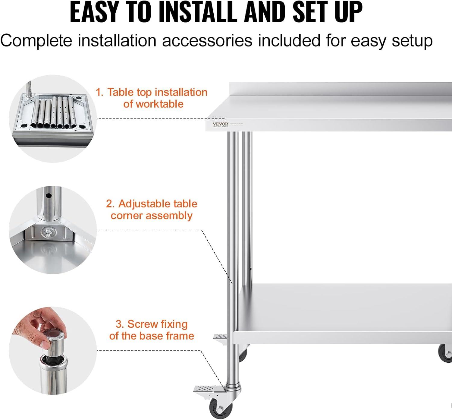 VEVOR VEVOR Stainless Steel 24'' W x 40'' H Adjustable Portable Work Table
