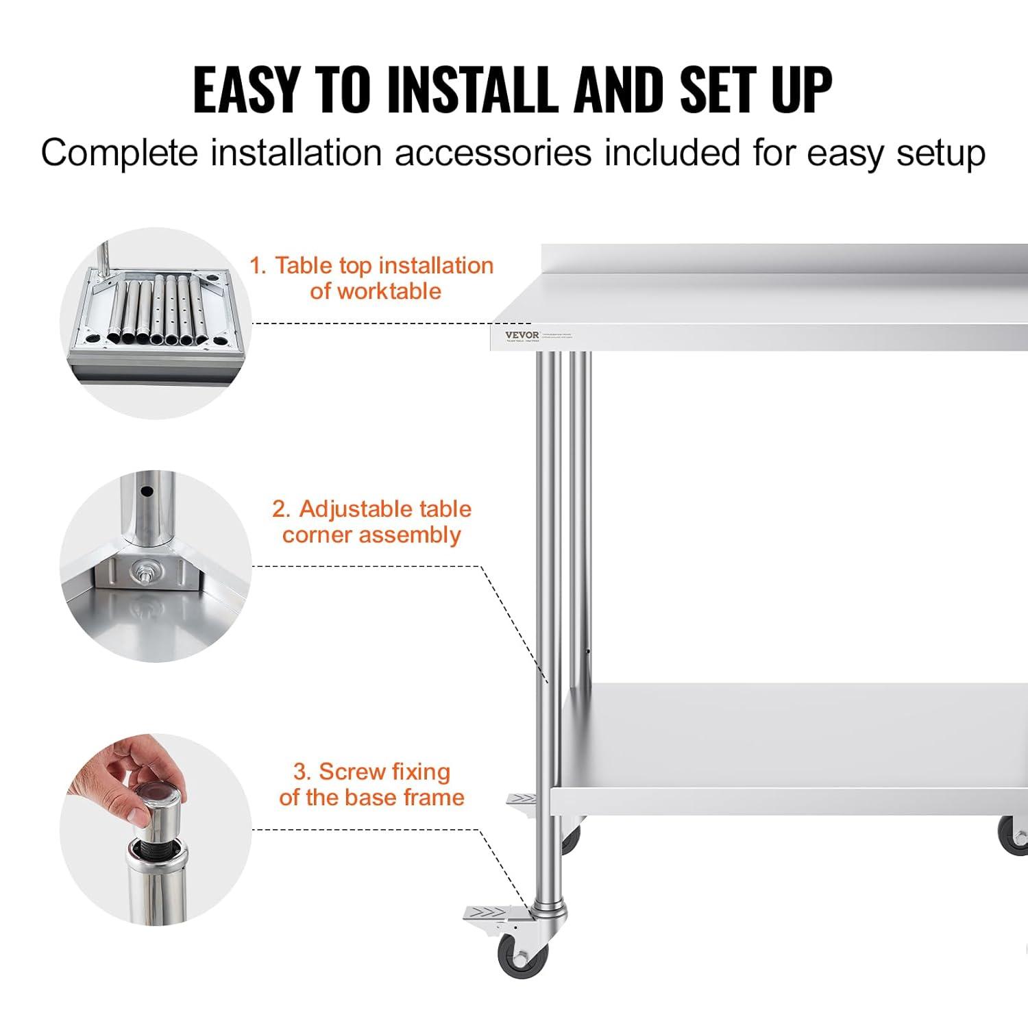 VEVOR VEVOR Stainless Steel 24'' W x 40'' H Adjustable Portable Work Table