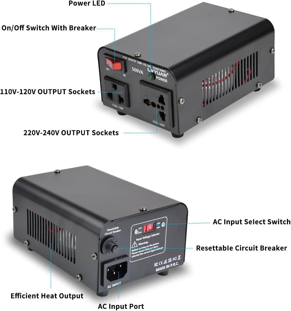 LVYUAN 500 Watt Voltage Transformer Converter Step Up/Down 110V 120V to 220V-240V / 220V-240V to 110V 120V