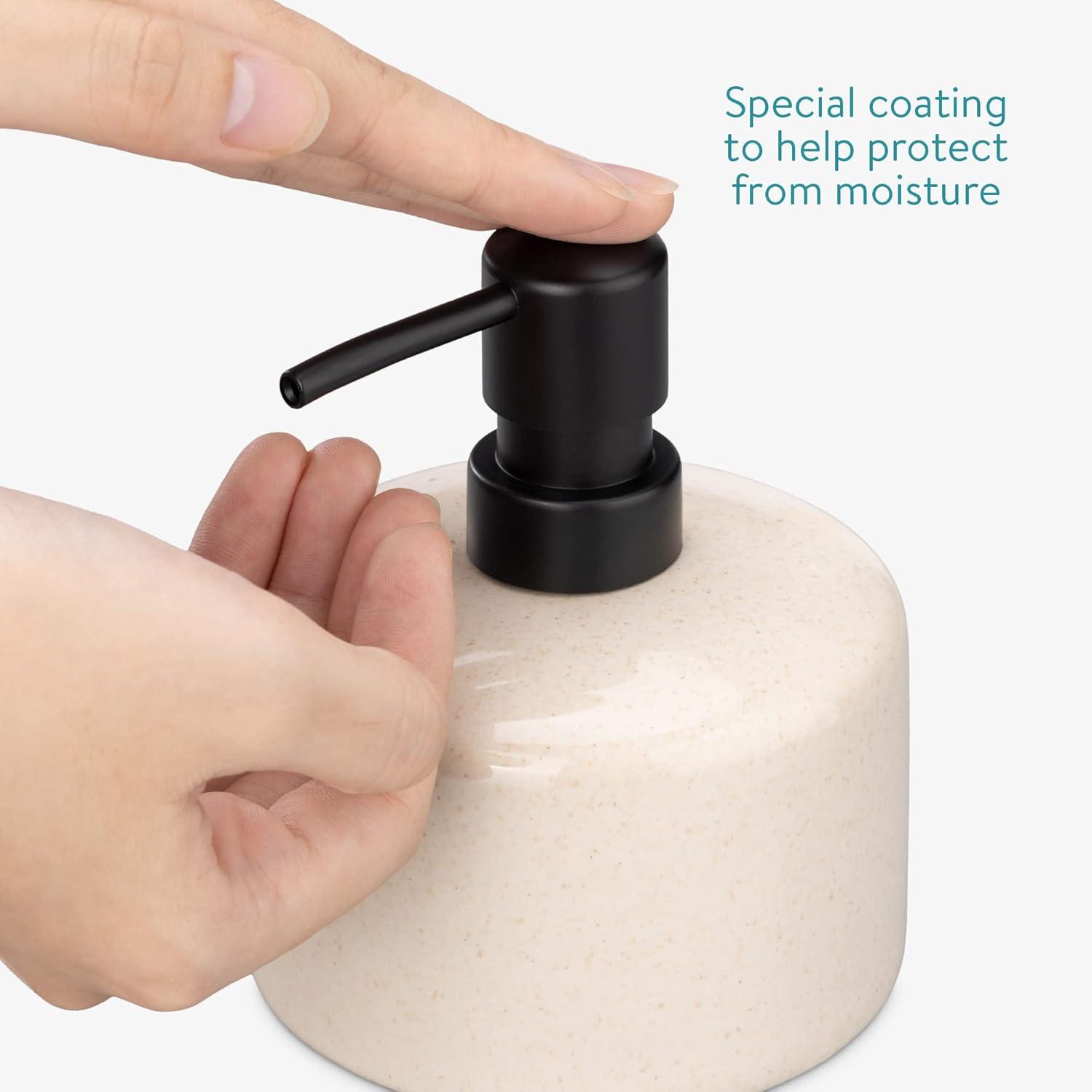 Navaris Ceramic Bathroom Accessories Set (3 Pieces) - Includes Soap Dispenser, Toothbrush Holder, Soap Dish - Modern Bath Accessory Holders - Sand