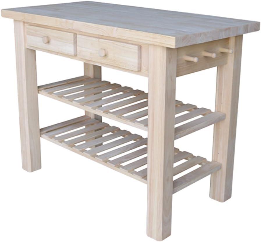 Natural Parawood Kitchen Island with Drawers and Shelves