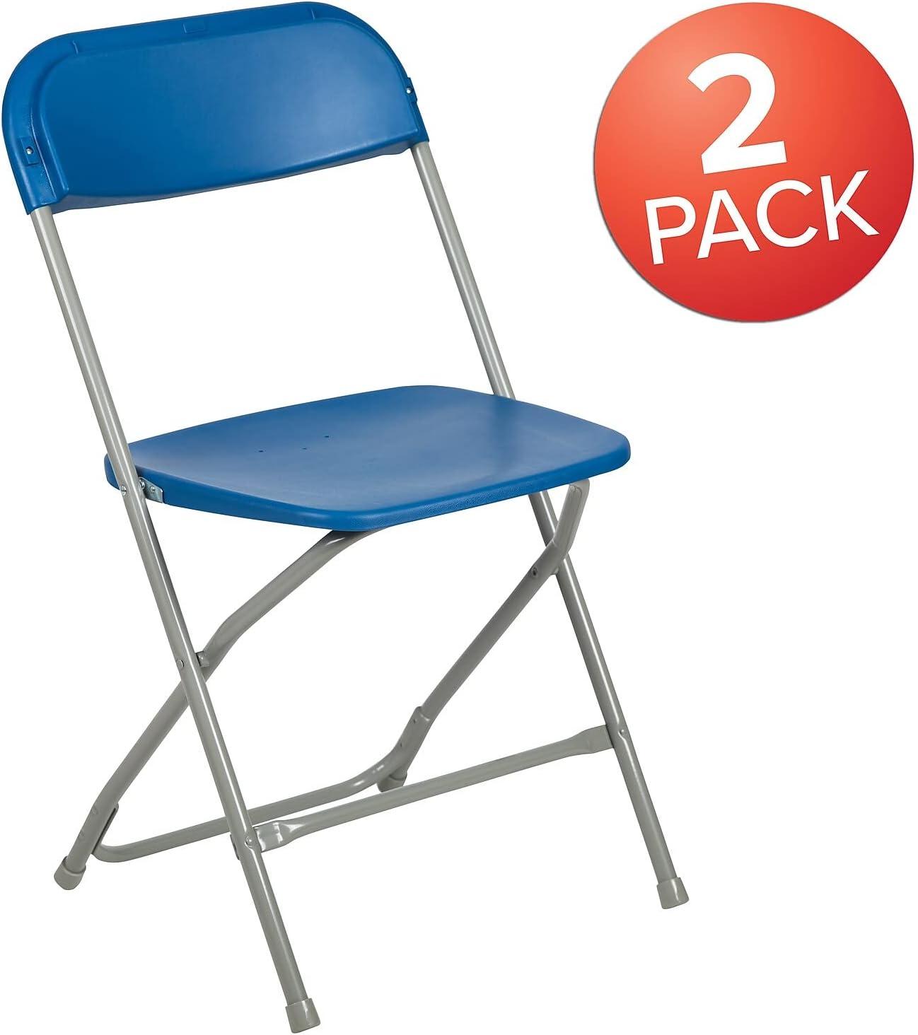 Flash Furniture Hercules Series Plastic Folding Chair Blue - 2 Pack 650LB Weight Capacity Comfortable Event Chair-Lightweight Folding Chair