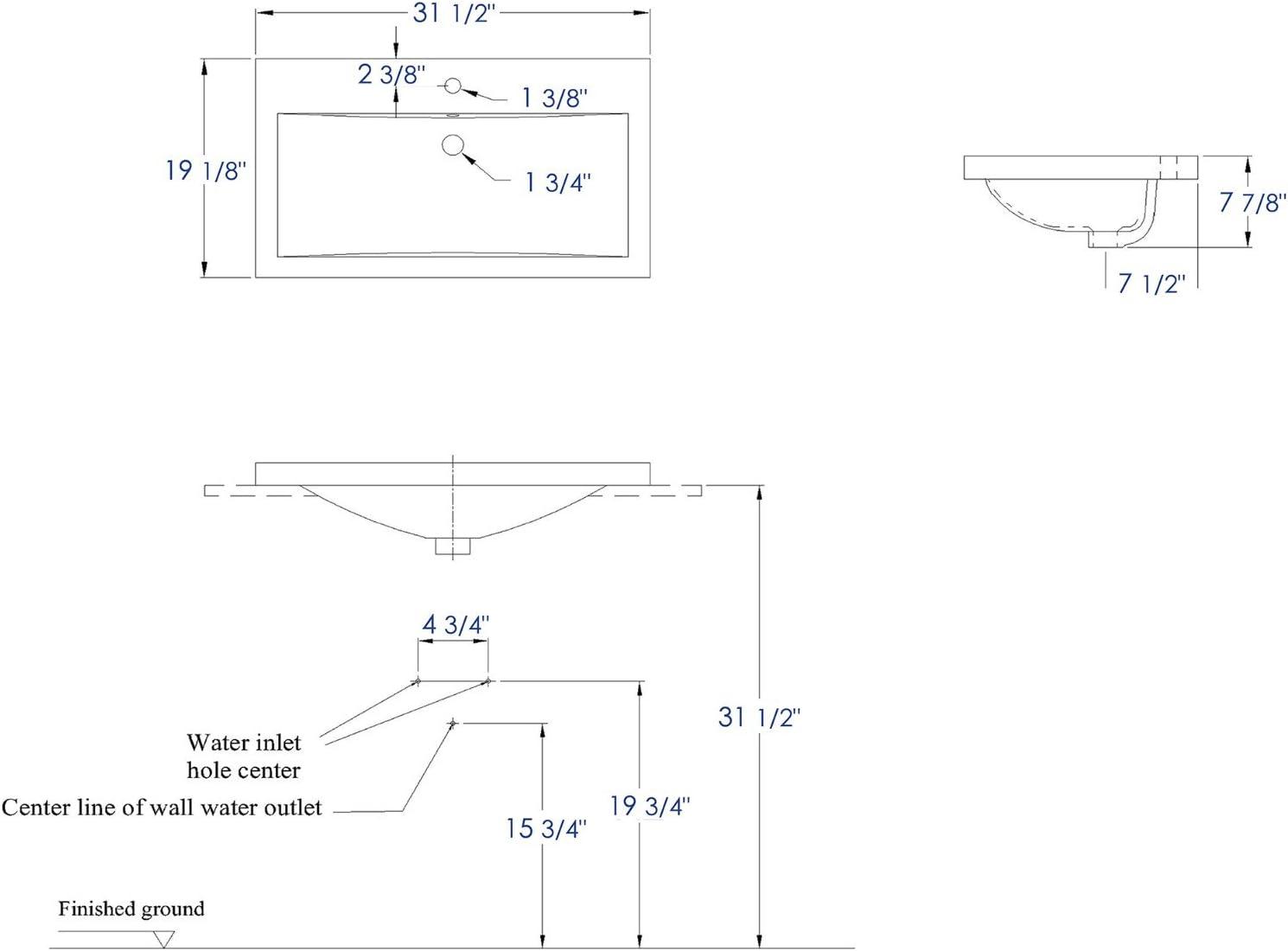 31.5'' L Drop-In Single Bowl Ceramic Kitchen Sink