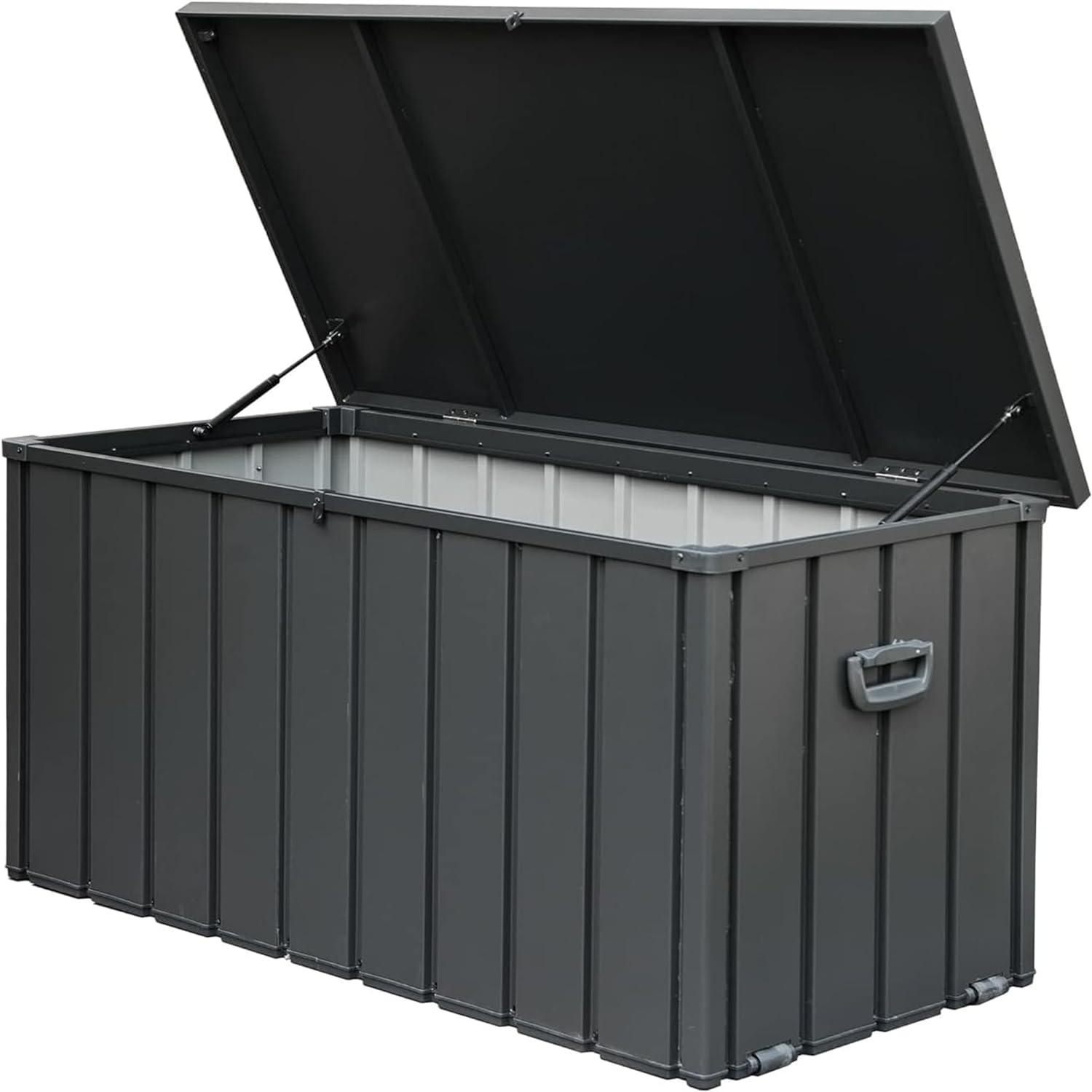 200 Gallon Outdoor Storage Deck Box Waterproof, Lockable UV Resistant Container Large Patio Storage Bin for Patio Outside Furniture Cushions, Pillows, Garden Tools（Dark Gray）