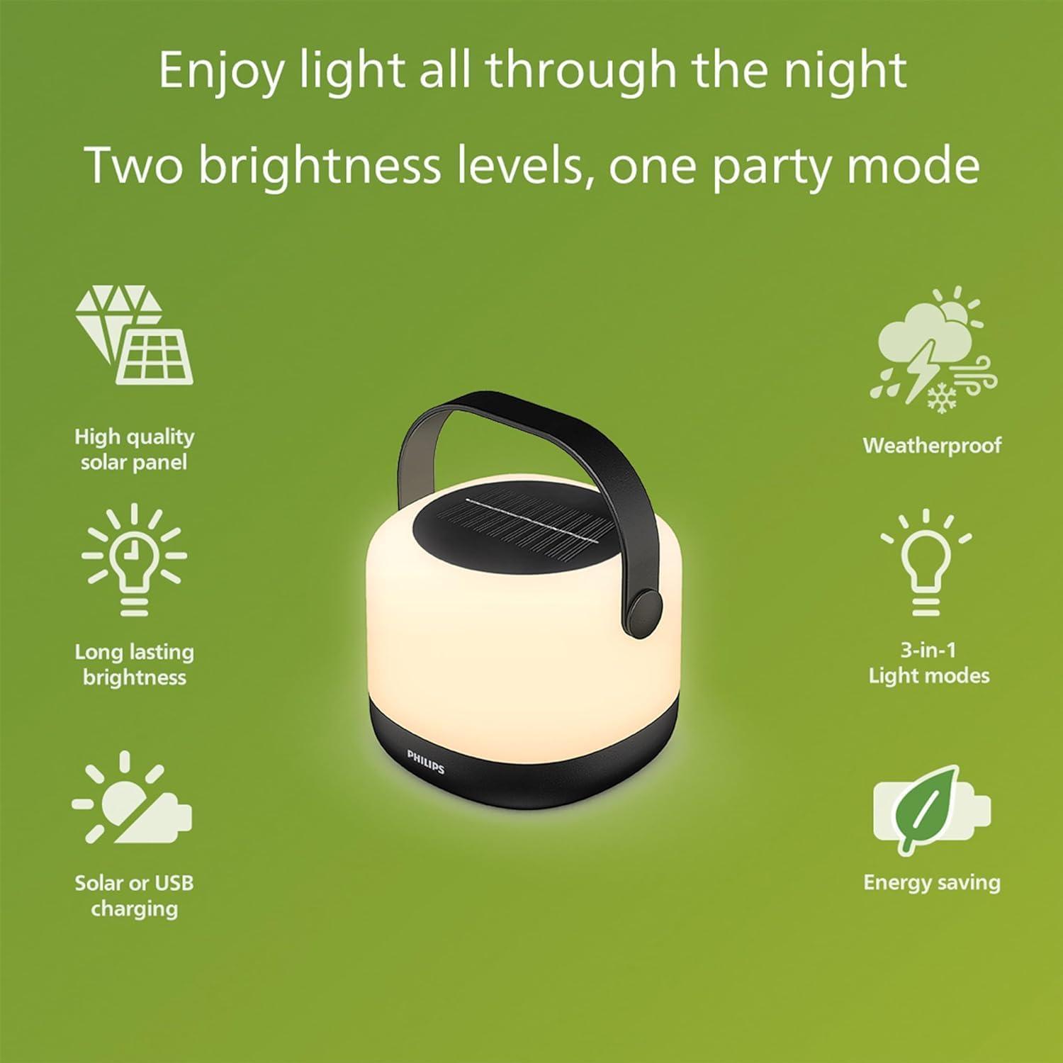 PHILIPS LED Waterproof Solar Lantern - Bright White and Color Changing Camping Light - Rechargeable Camping Essentials - 1 Pack