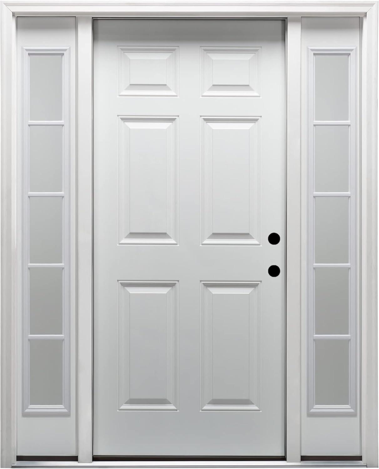 Primed White Steel Exterior Door with Sidelites, 64" x 80"