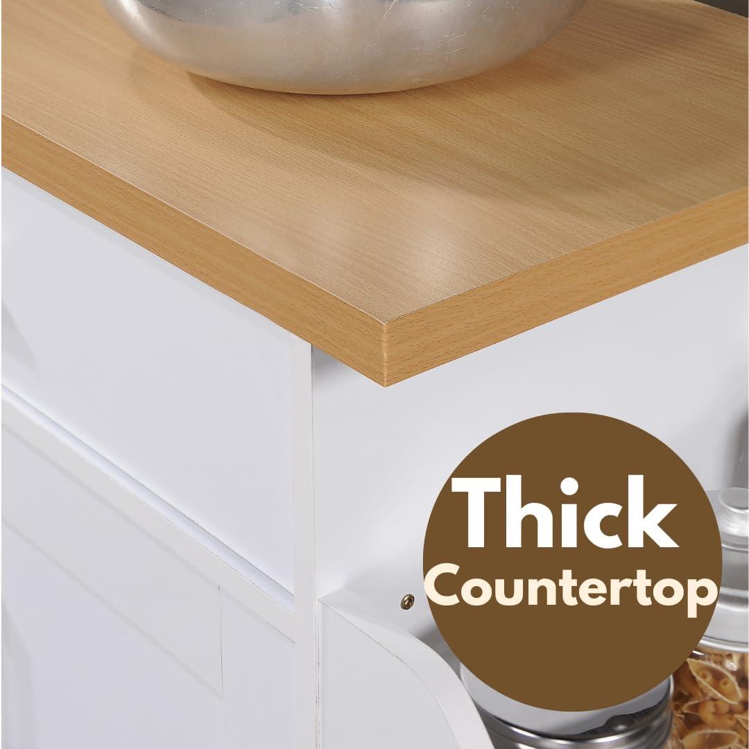 Hodedah Import Portable Kitchen Prep Storage Cart Island with Locking Wheels, Shelved Cabinet, Drawer, Spice Rack, and Towel Holder, Multicolor