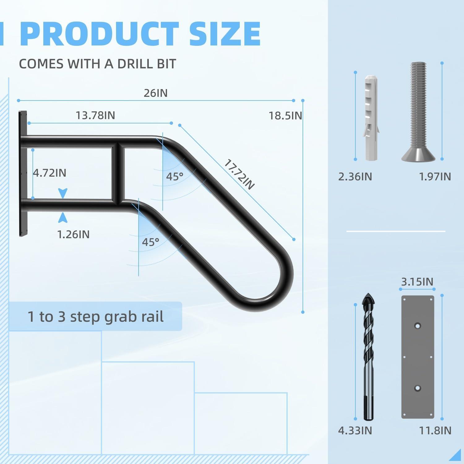 22.8" Wall Mounted Hand Rails Non-Slip Grab Bars Outdoor Handrails