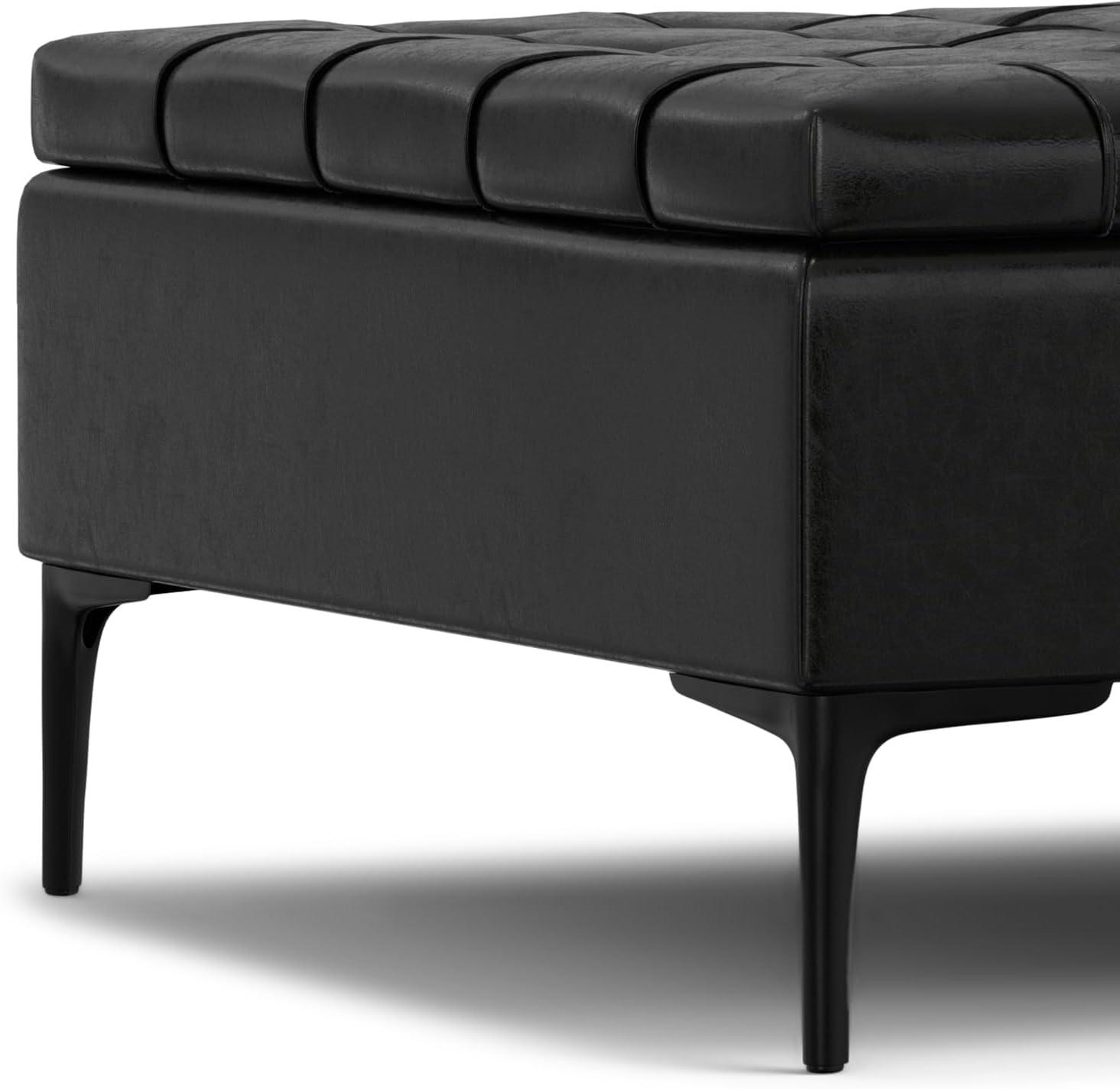 Simpli Home Laura 36"W Upholstered Square Storage Ottoman with Split Lift Top and 2 Storage Compartments