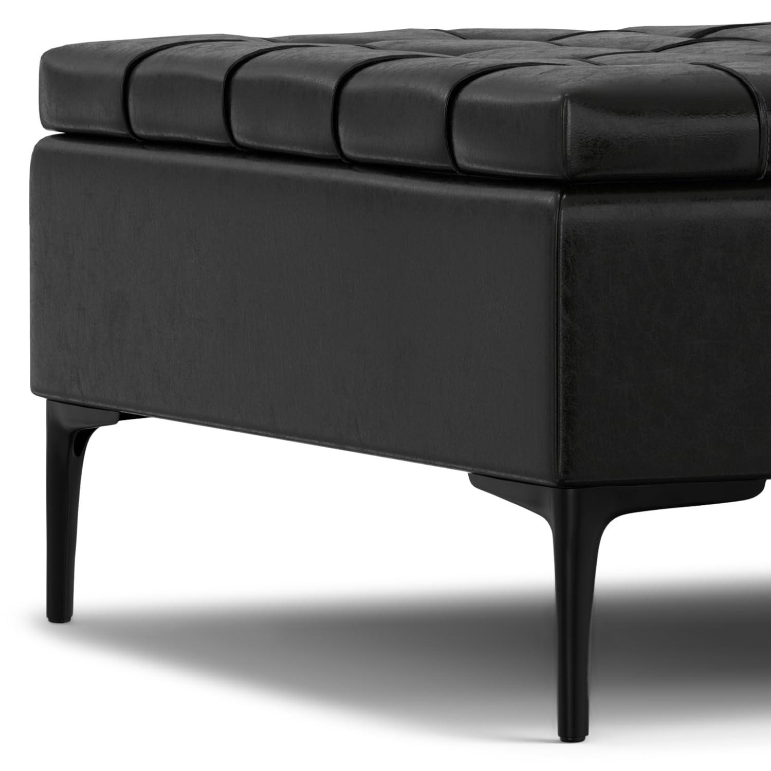 Simpli Home Laura 36"W Upholstered Square Storage Ottoman with Split Lift Top and 2 Storage Compartments