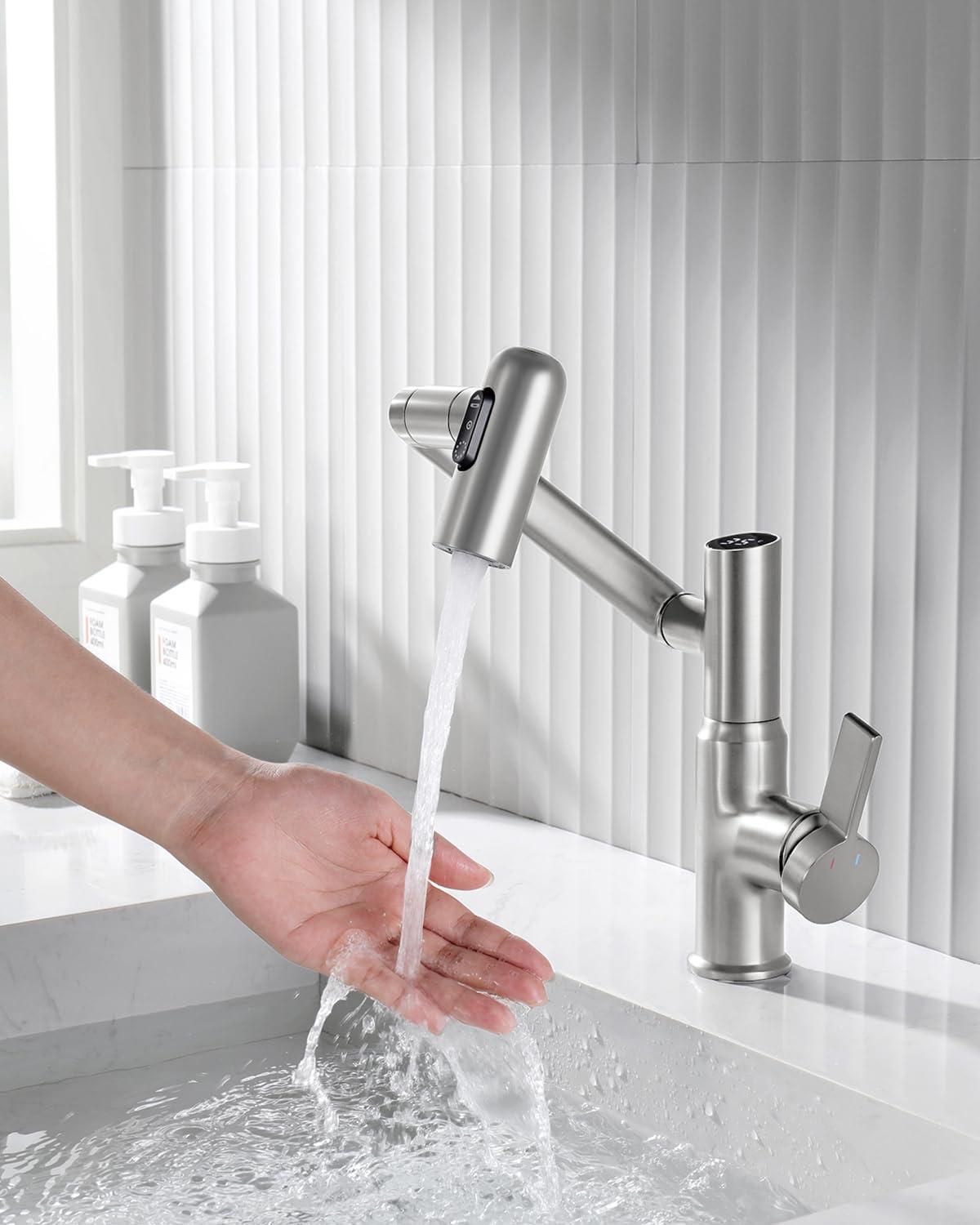 Lefton Rotatable Single Hole Bathroom Faucet with Temperature Display BF2204