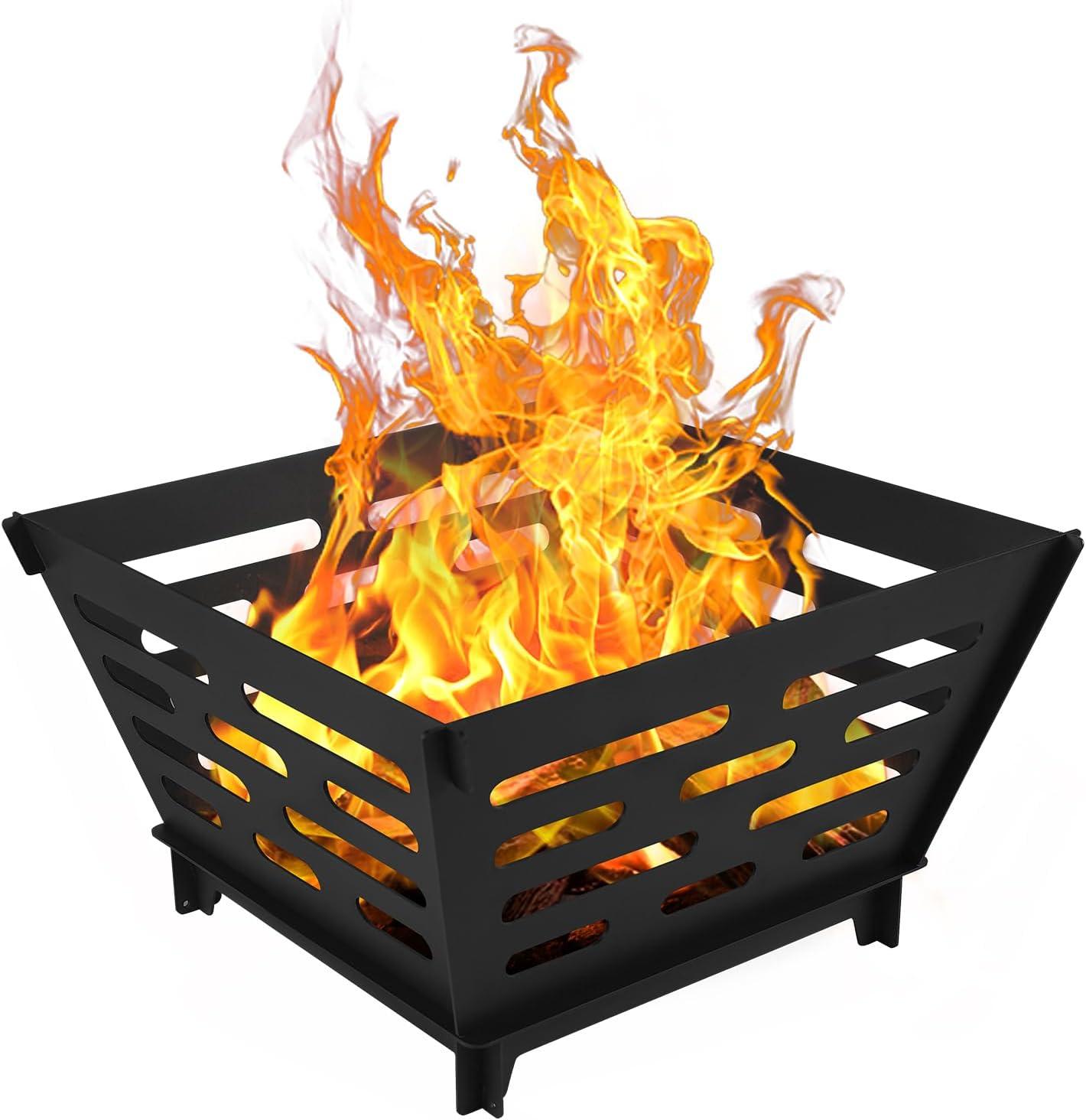 17 Inch Outdoor Camping Fire Pit, Heavy Duty Portable Wood-Burning Fire Pit Stove With Storage Bag For Outdoor Patio, Heating, Picnic, Bonfire And BBQ, Trapezoid Vertical Hollow, Black