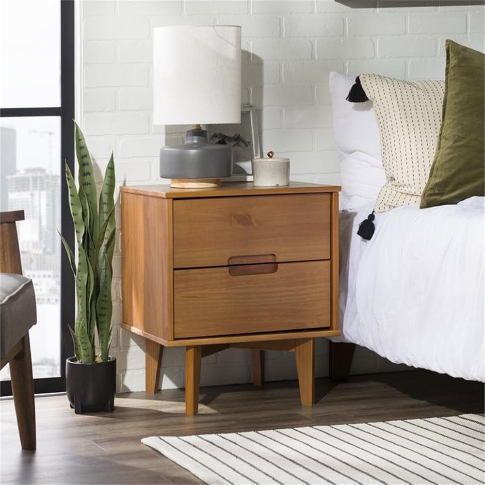 Mags Solid Wood Groove 2-Drawer Nightstand