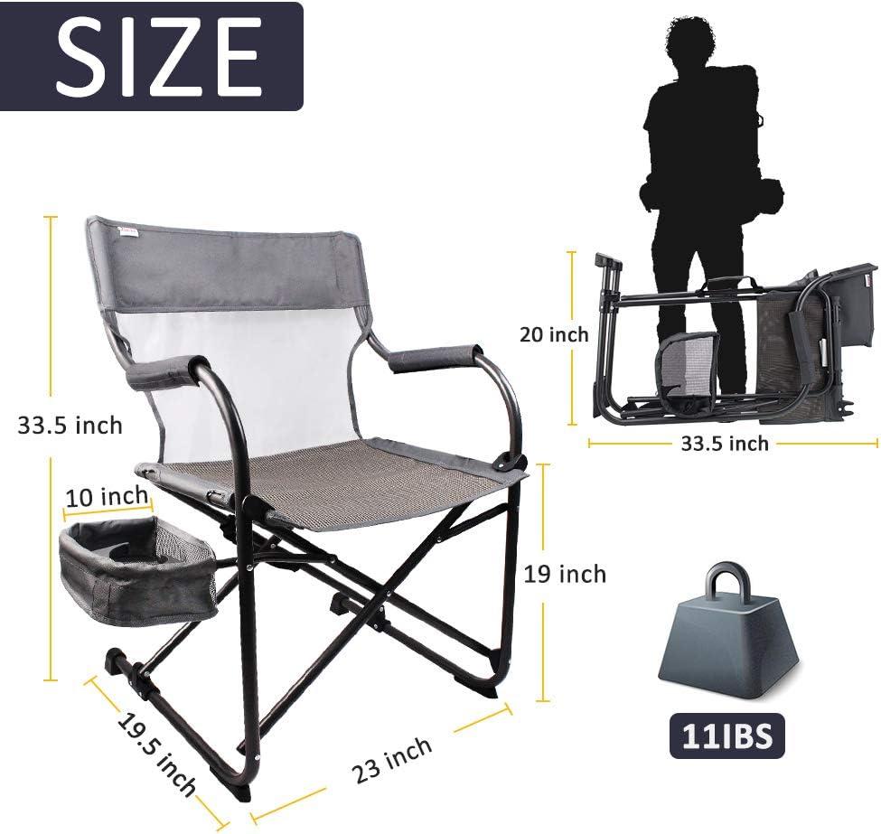 Gray Foldable Camping Director's Chair with Mesh Back and Side Basket