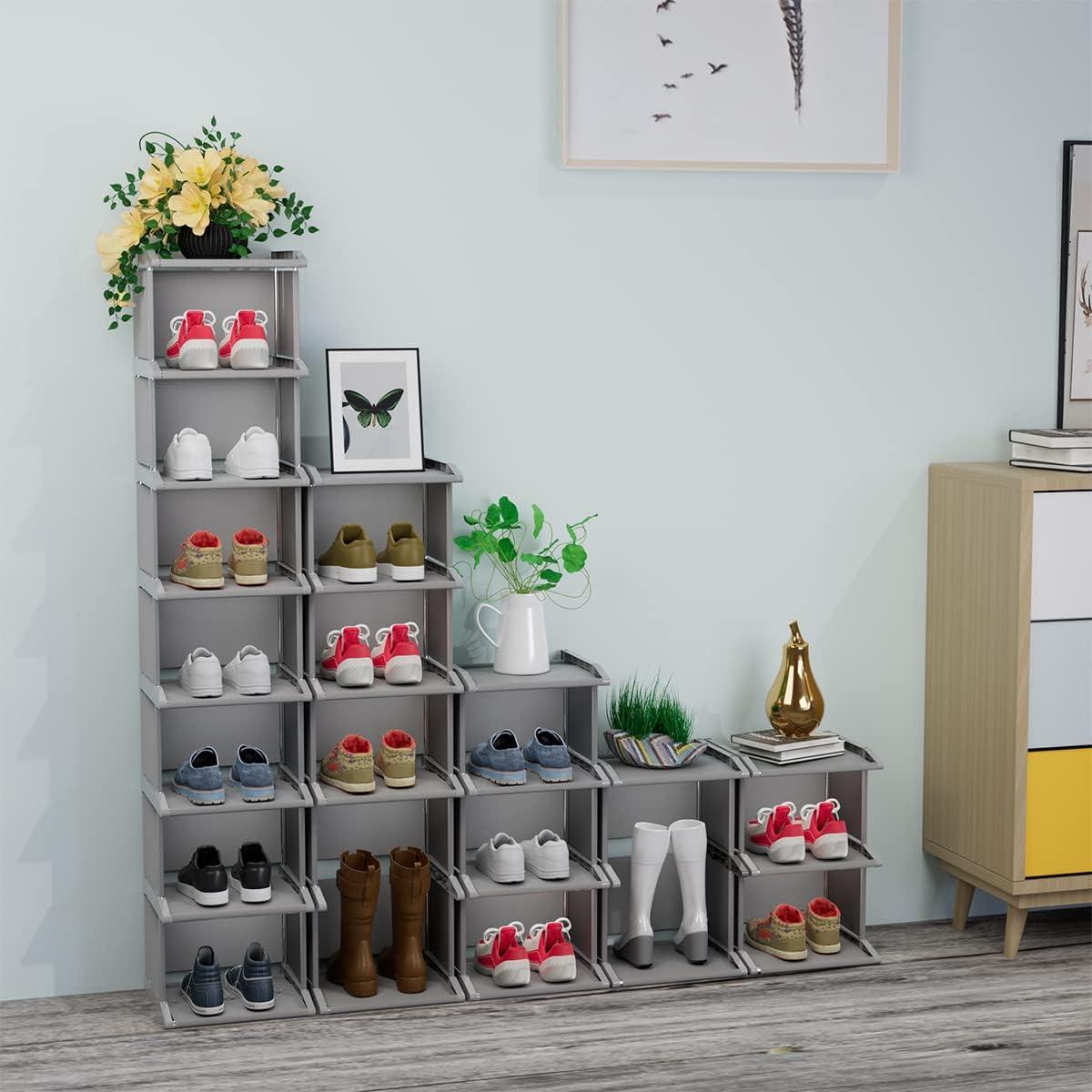 Black 8-Tier Stackable Metal and Fabric Shoe Rack