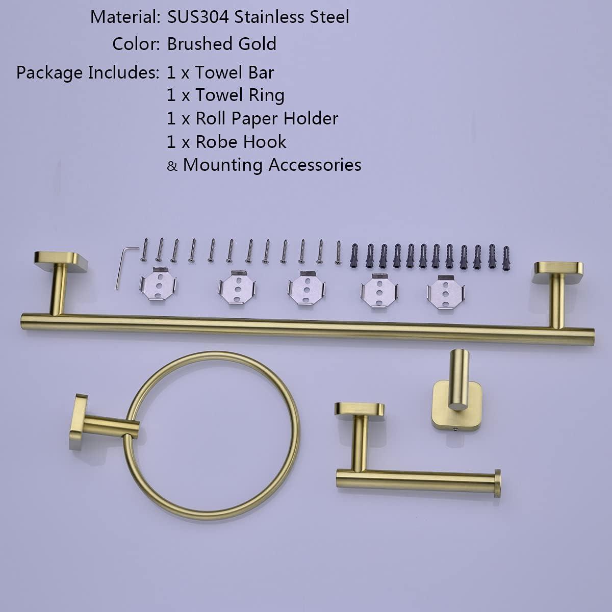 Brushed Gold Stainless Steel 4-Piece Bathroom Hardware Set