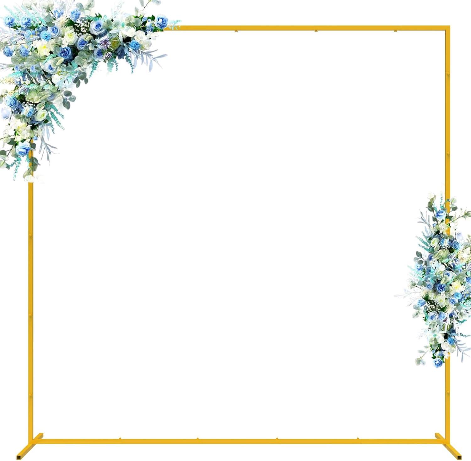 Wedding Arch Backdrop Stand, 6.6x6.6 FT Gold Wedding Arches for Ceremony Square Metal Balloon Arch Stand Garden Arbor Frame for Wedding Birthday Party Baby Shower Photo Booth Background Decoration