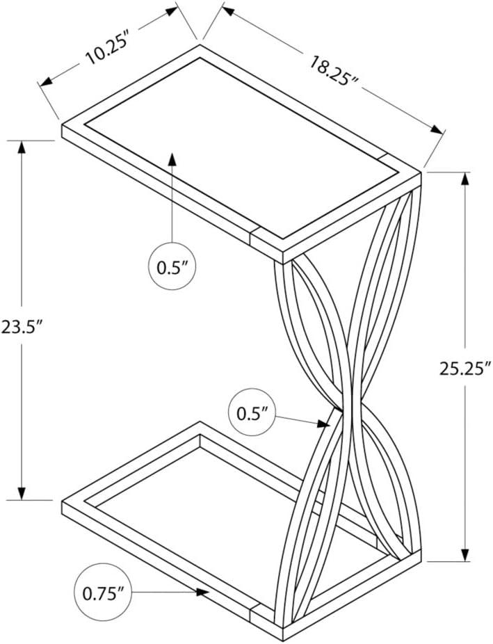 Accent Table, C-shaped, End, Side, Snack, Living Room, Bedroom, Metal, Laminate, Grey, Black