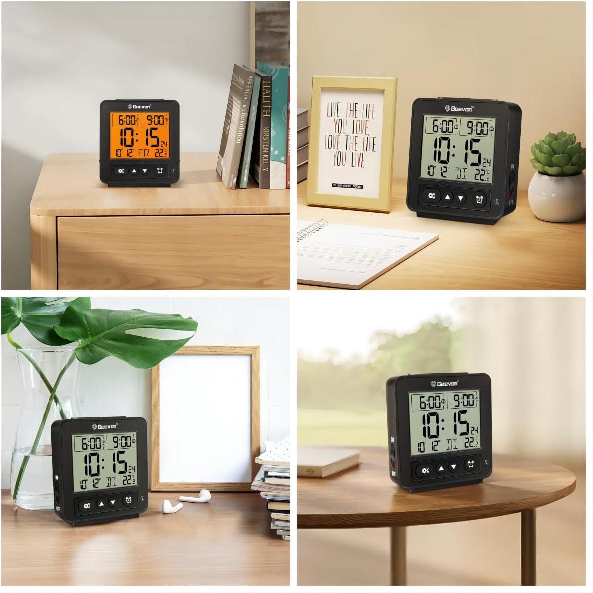 Geevon Black Digital Atomic Alarm Clock with Temperature Display