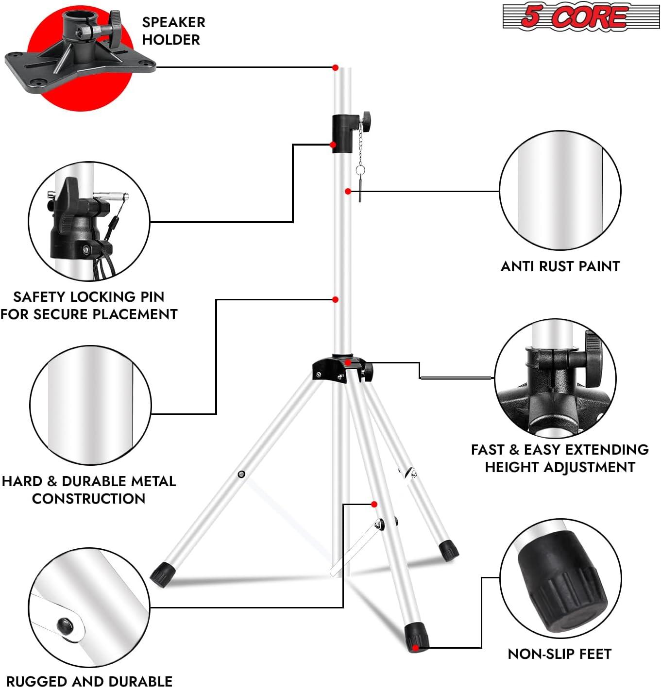 Arlmont & Co. 5 Core Speaker Stand Height Adjustable PA DJ Tripod Studio Monitor Stands w 35mm Compatible Insert