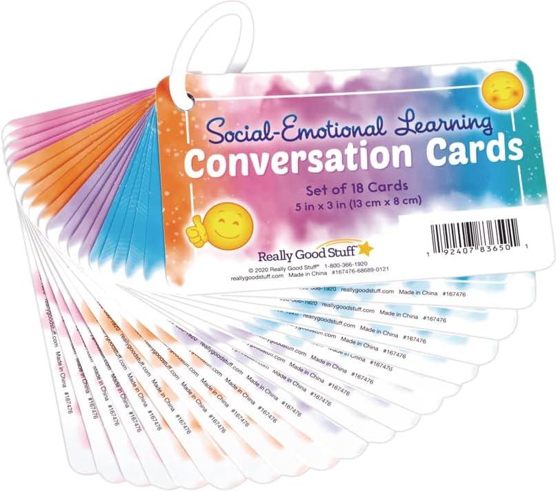 Really Good Stuff Social-Emotional Learning Conversation Cards for The Classroom or Home-Help Kids Discuss Emotions with Strategies & Activities