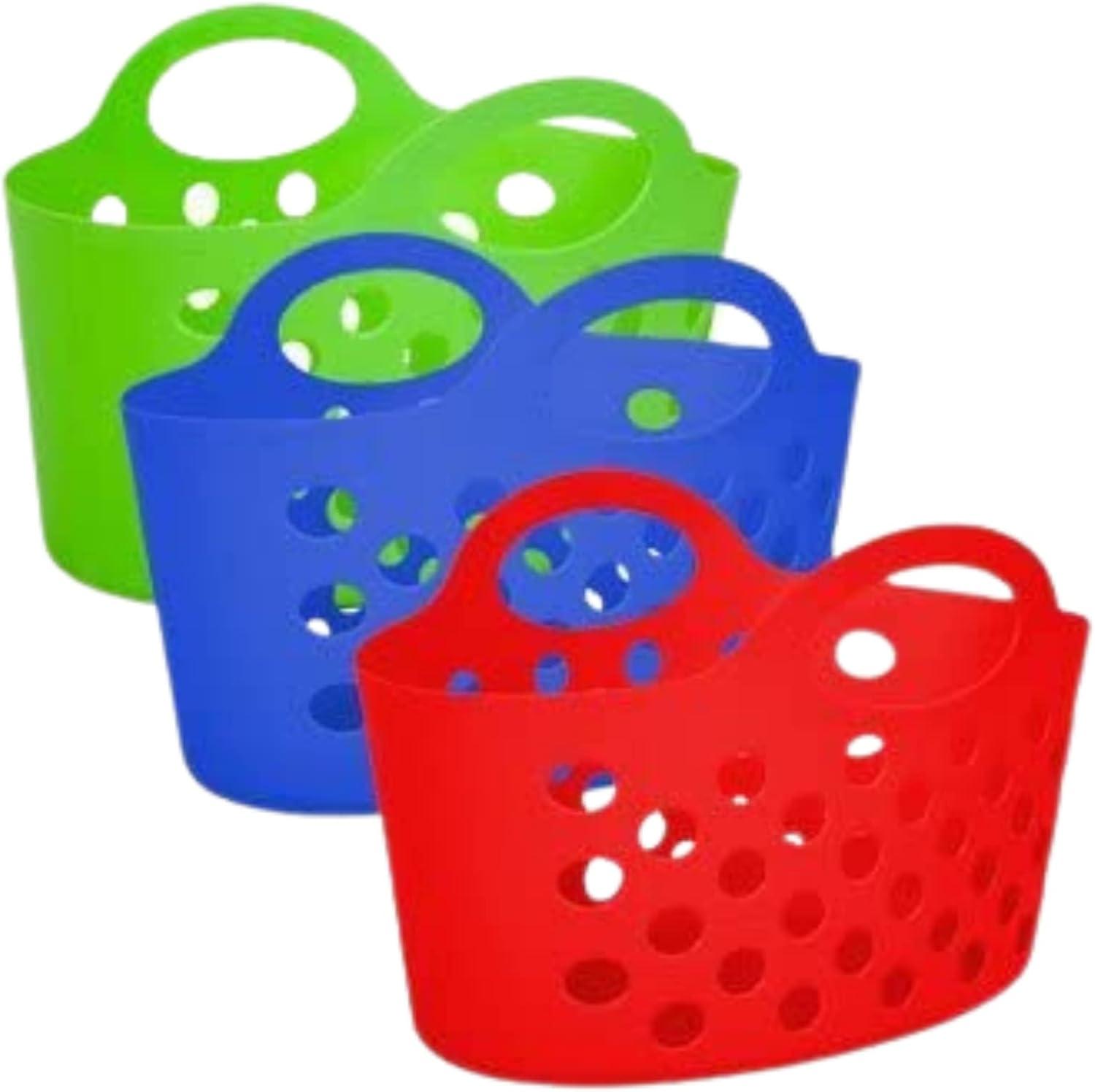 Assorted Multicolor Plastic Kids Storage Baskets with Handles 3ct