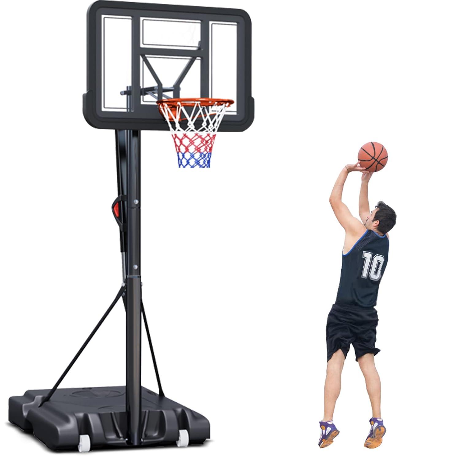 Portable Basketball Hoop,5.5-10FT Height Adjustable Outdoor Basketball Hoop Goal with 44 Inch Impact Backboard and Portable Wheels for Youth Adults Play in Backyard/Courts/Indoor