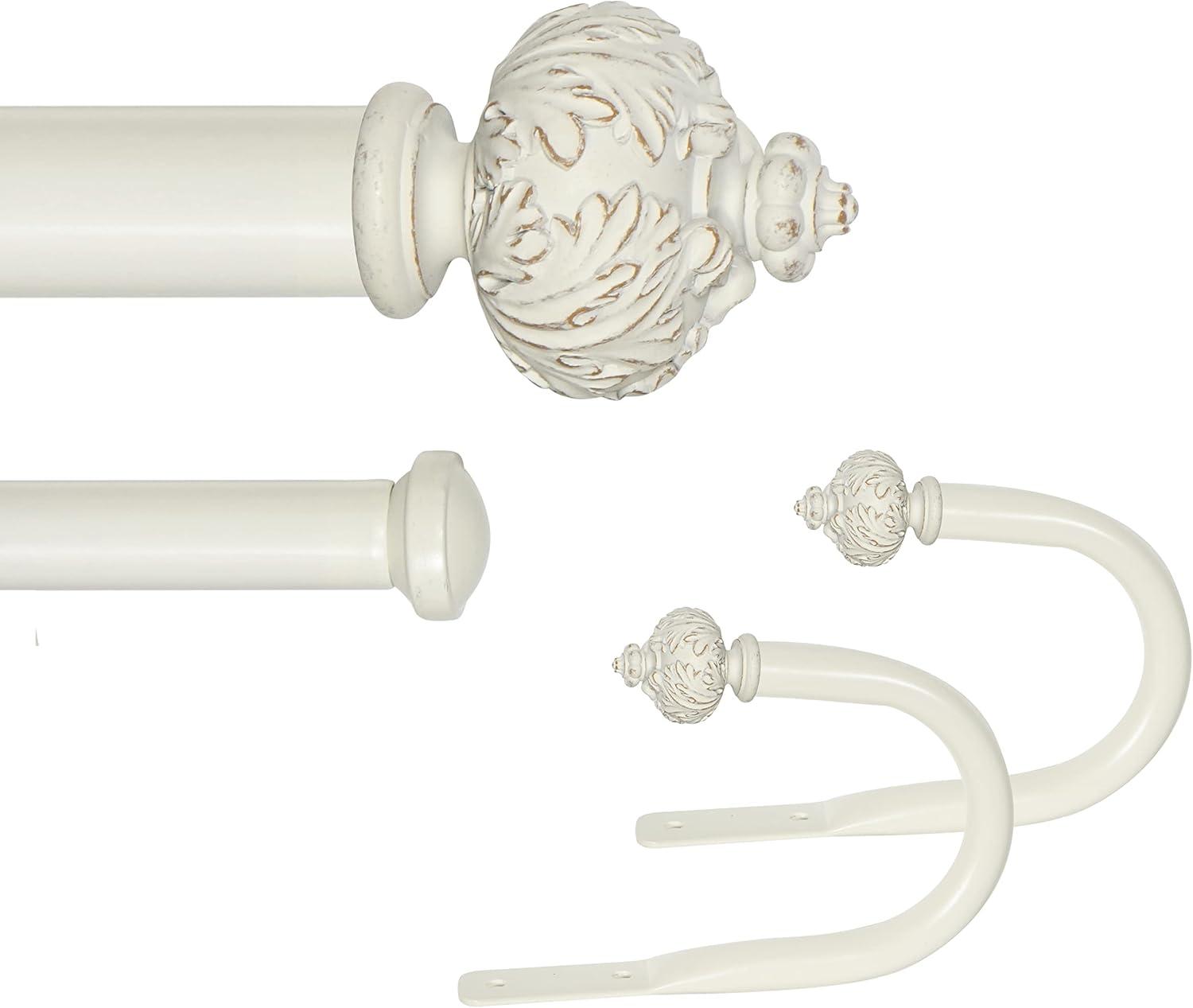 eTeckram 1" Curtain Rod with Albert Finials - 48" to 84", Weathered White