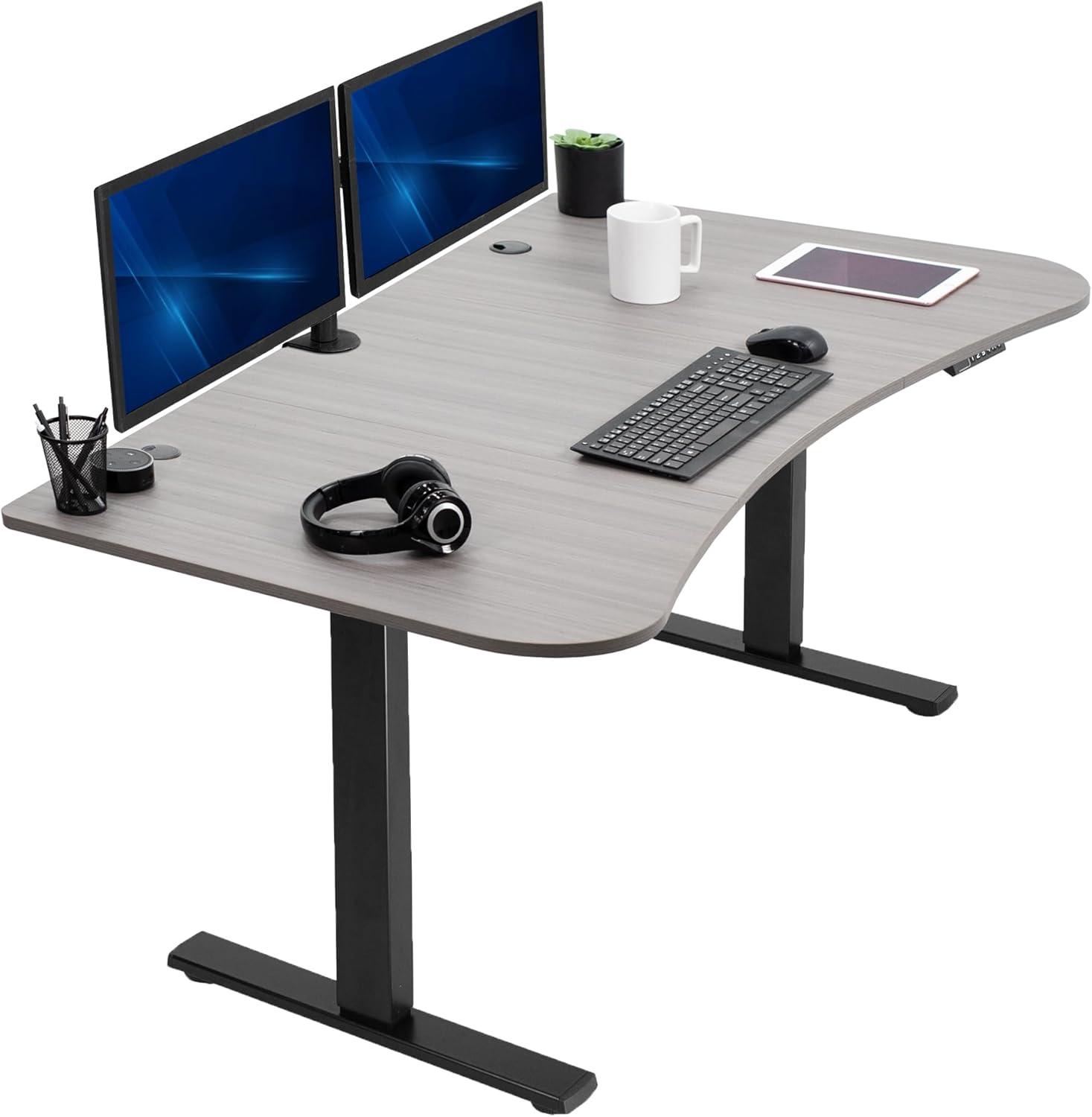 VIVO Electric 63” x 32” Standup Desk, Dark Gray Table Top, Black Frame