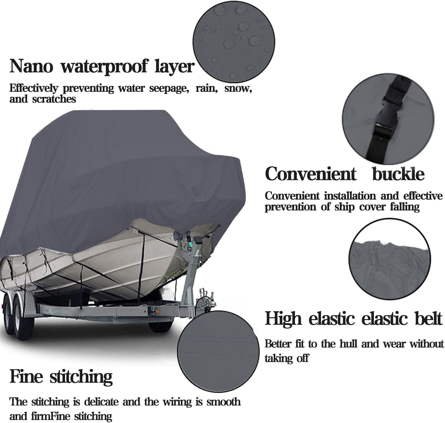 Genrics 12Ft Boat Cover Waterproof Heavy Duty Trailerable Replacement for Jon Boat Grey