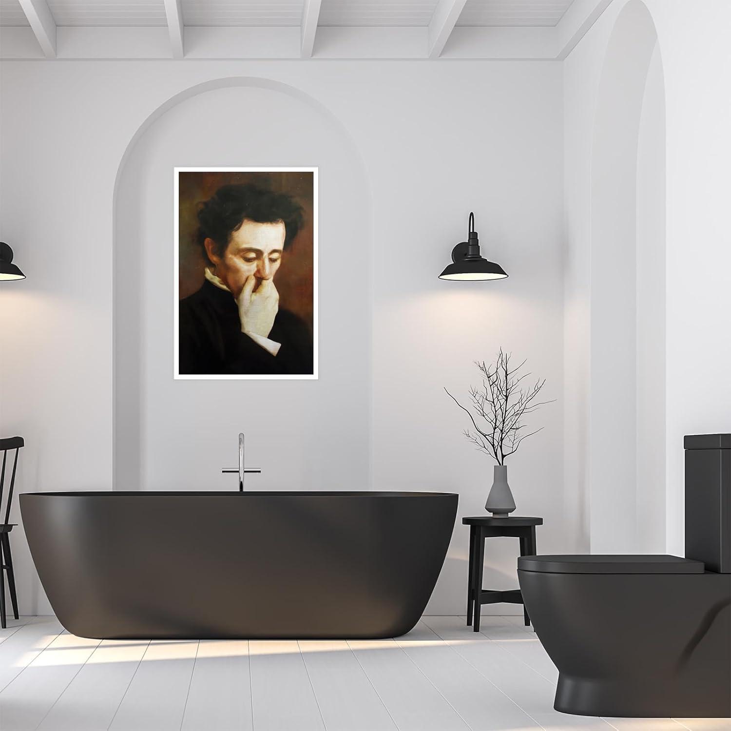 JDNWKBBS Funny Bathroom Canvas Wall Art Humorous Classical Oil Painting Man Covering Nose Posters Vintage Toilet Pictures Prints Rustic Farmhouse Wall Decor for Bathroom Restroom 12x16in Unframed