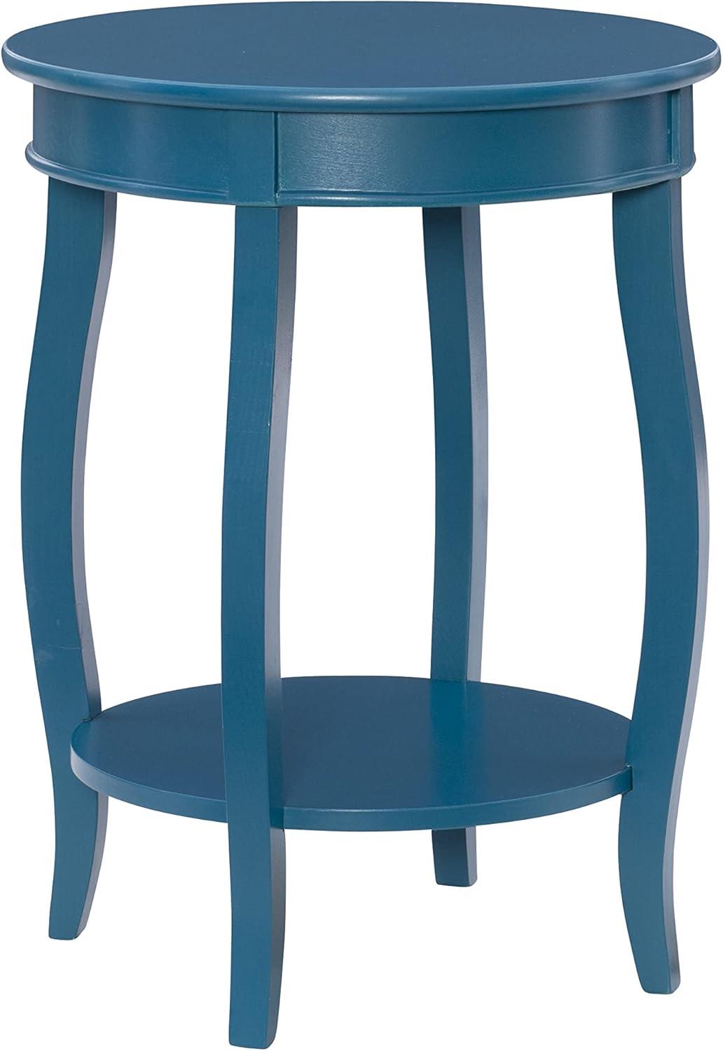 Teal Bohemian Round Wood Accent Table with Shelf