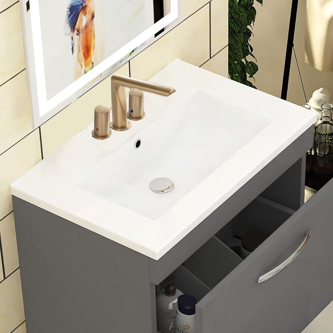 Miniyam 24" Ceramic Sink with Overflow, Drop in Bathroom Vessel Sink, White