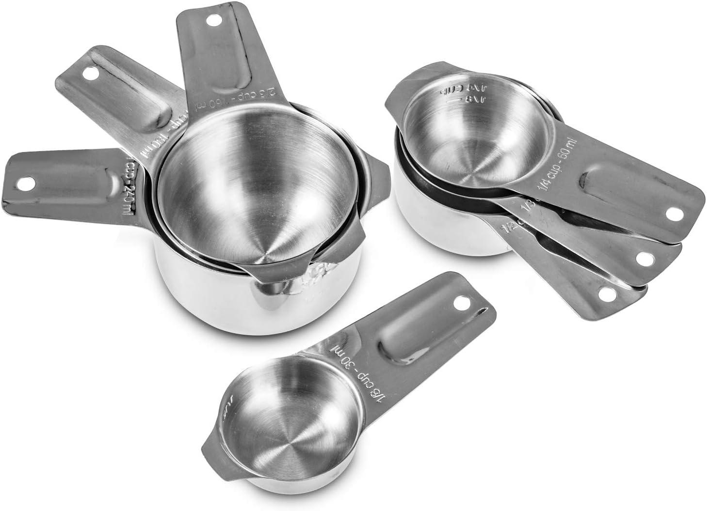 GYTY Set of 7 Heavy Duty Measuring Cups, 18/8 Stainless Steel with Ring Connector, Silver