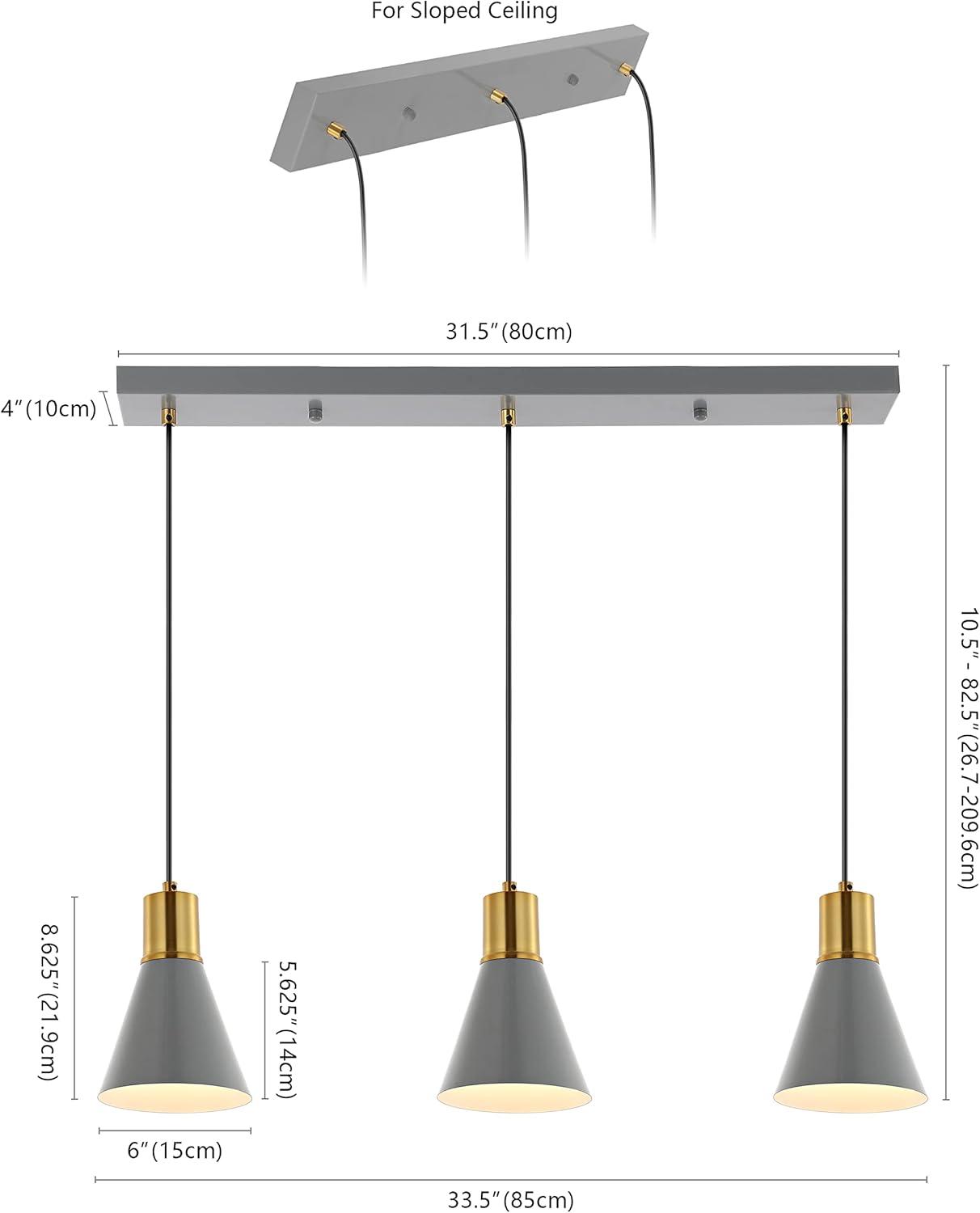 Apollo Adjustable Trio Pendant in Gray/Brass Gold with LED Lights